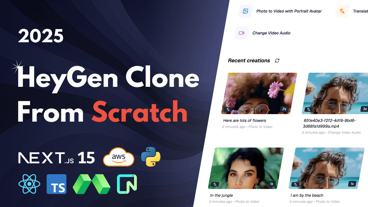 Build a HeyGen Clone: Next.js, AWS, Python, Tailwind, BetterAuth, React, Modal, Neon, Polar (2025)